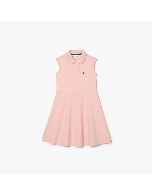 Vestido polo Lacoste Juniors sem mangas em piqué elástico para meninas - Rosa