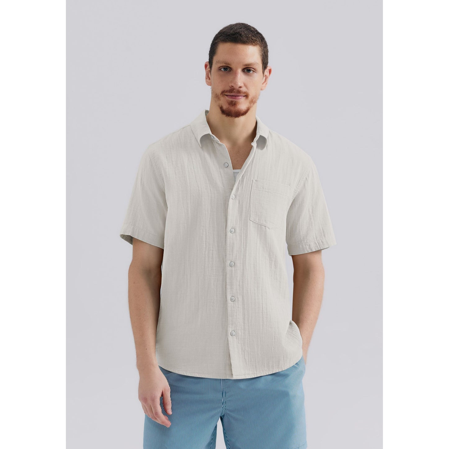 Camisa texturizada de manga corta para hombre