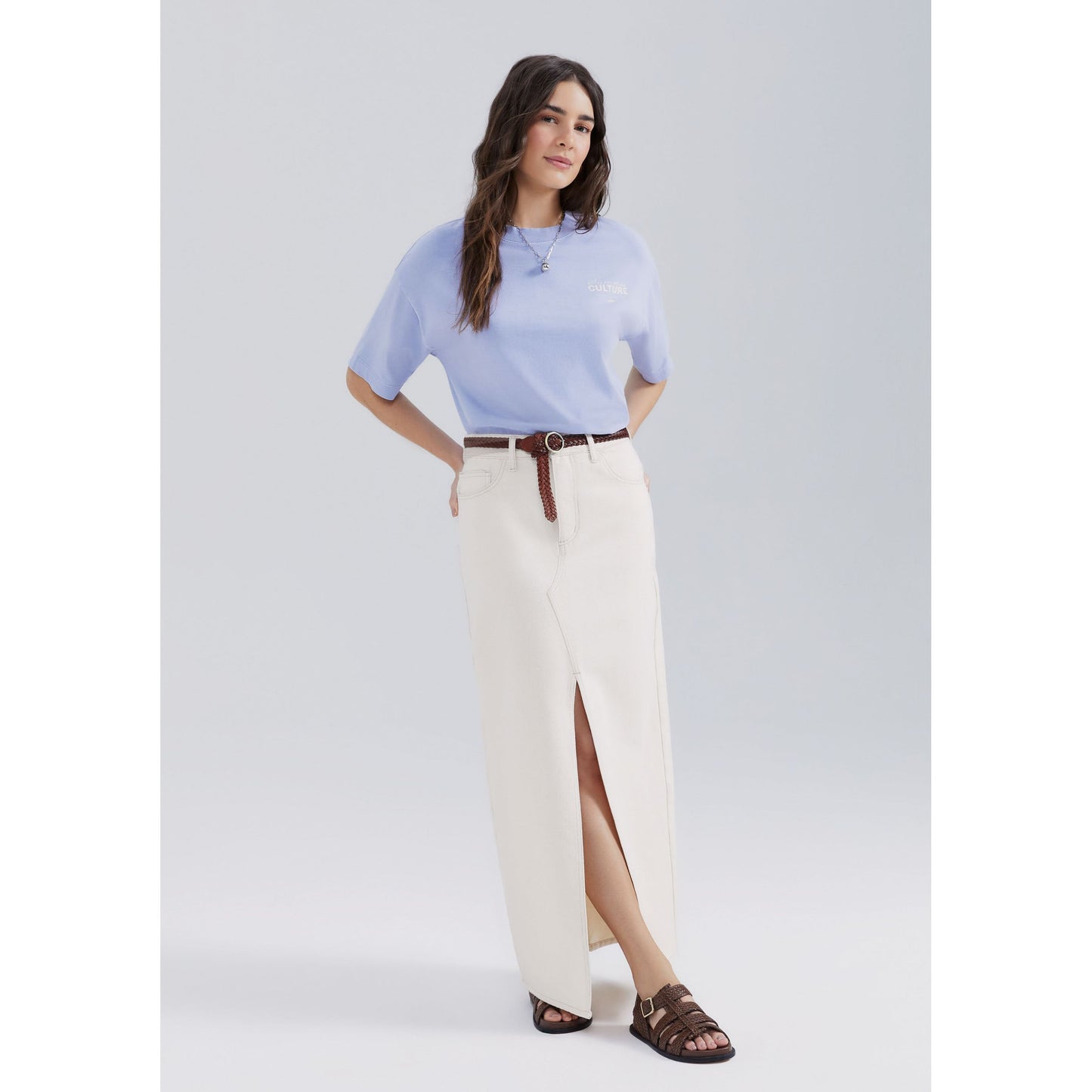 Gonna lunga in twill con spacco