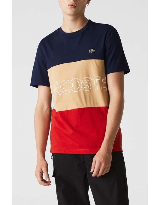 Camiseta masculina Lacoste Crewneck 3D Lettered Colorblock Cotton