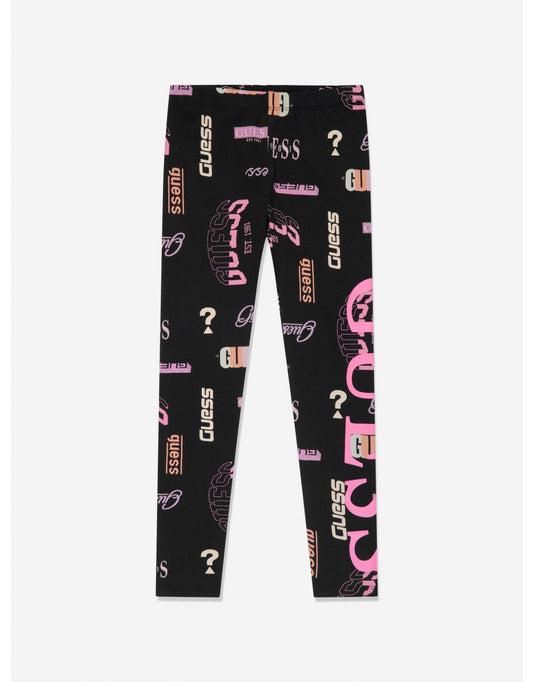 Leggings da bambina con stampa logo nero