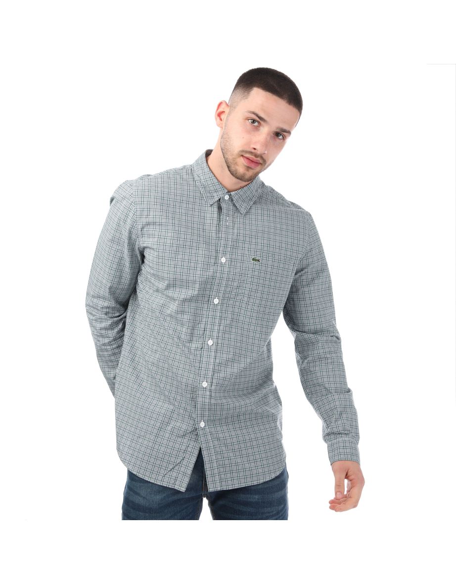 Camicia Lacoste da uomo con stampa a quadri bianchi dal taglio regolare