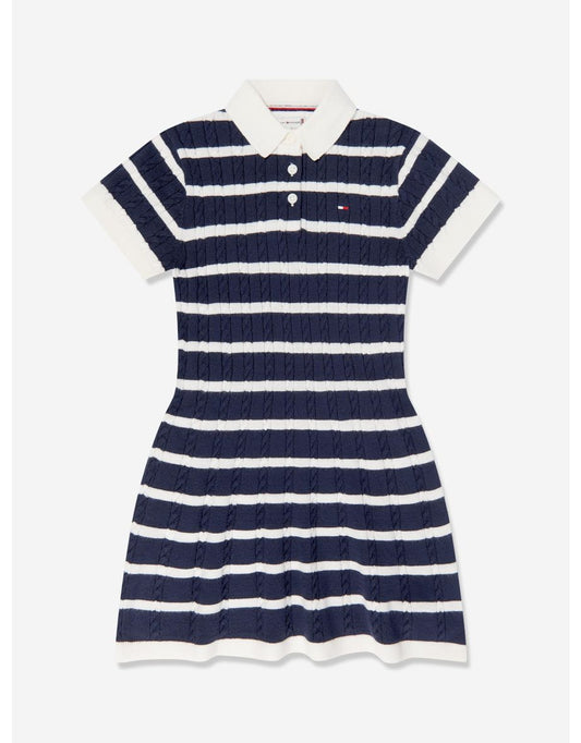 Vestido polo de malha com cabos Tommy Hilfiger Girls' Navy