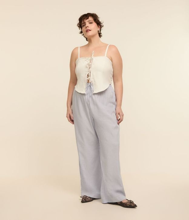 Calça de pijama tricoline listrada em azul/branco - Curve & Plus Size