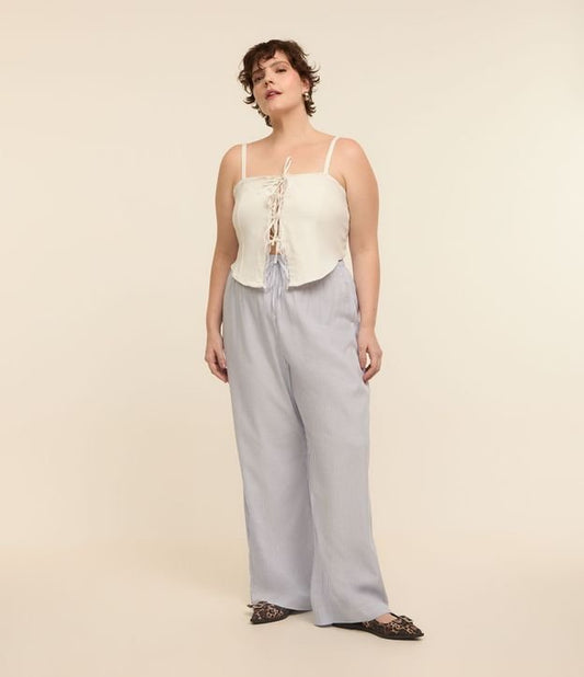 Calça de pijama tricoline listrada em azul/branco - Curve & Plus Size