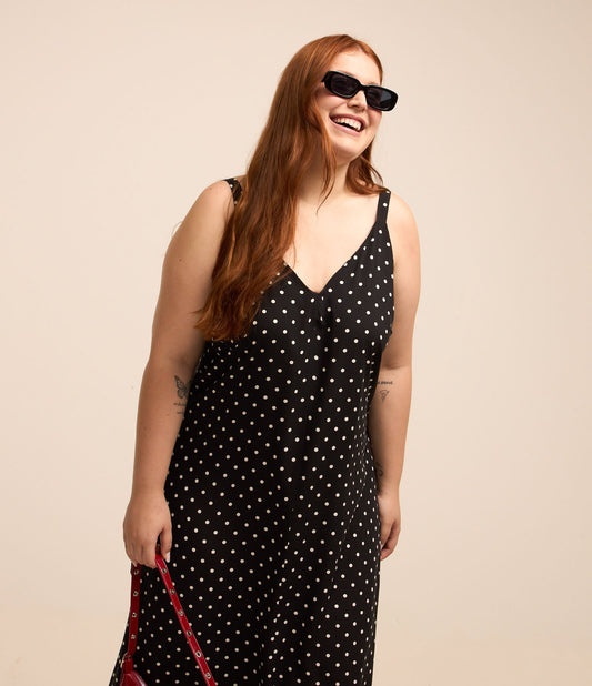 Vestido longo de viscose com estampa de bolinhas, Curve & Plus Size, preto