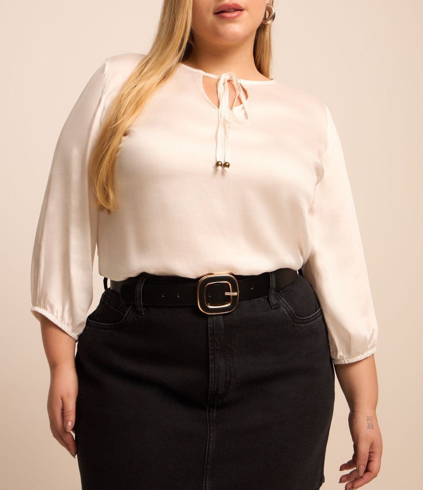 Cinto de material sintético preto com fivela quadrada - Curve e Plus Size