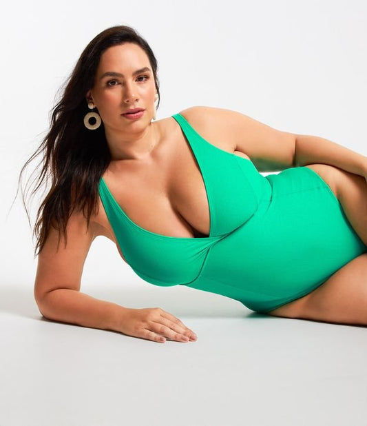 Traje de baño de poliamida texturizada con curvas busto triángulo y tallas grandes Verde