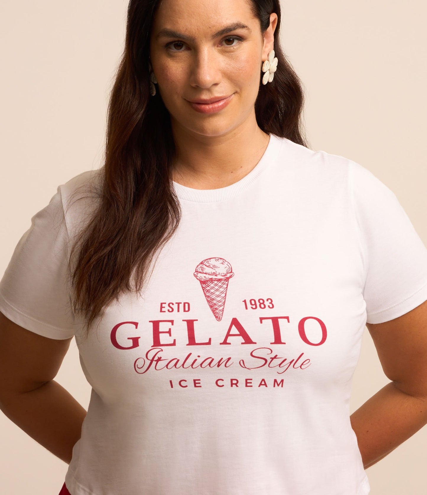 Camiseta branca Gelato Print Baby Tee Curve & Plus Size
