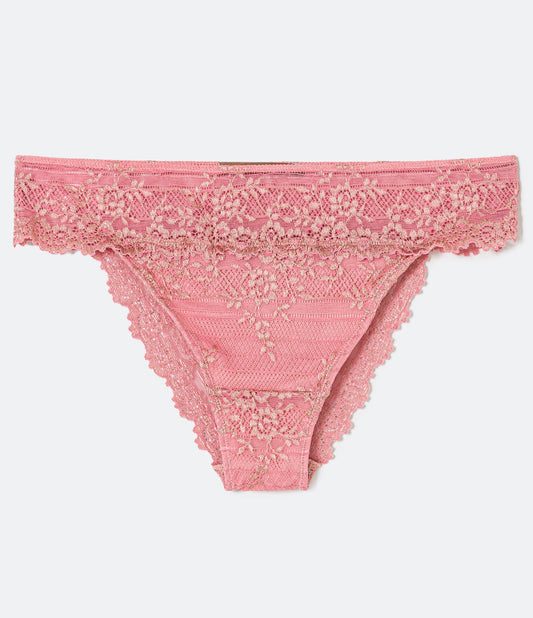 Panty rosa in poliammide con dettaglio in pizzo floreale - Curve e taglie forti
