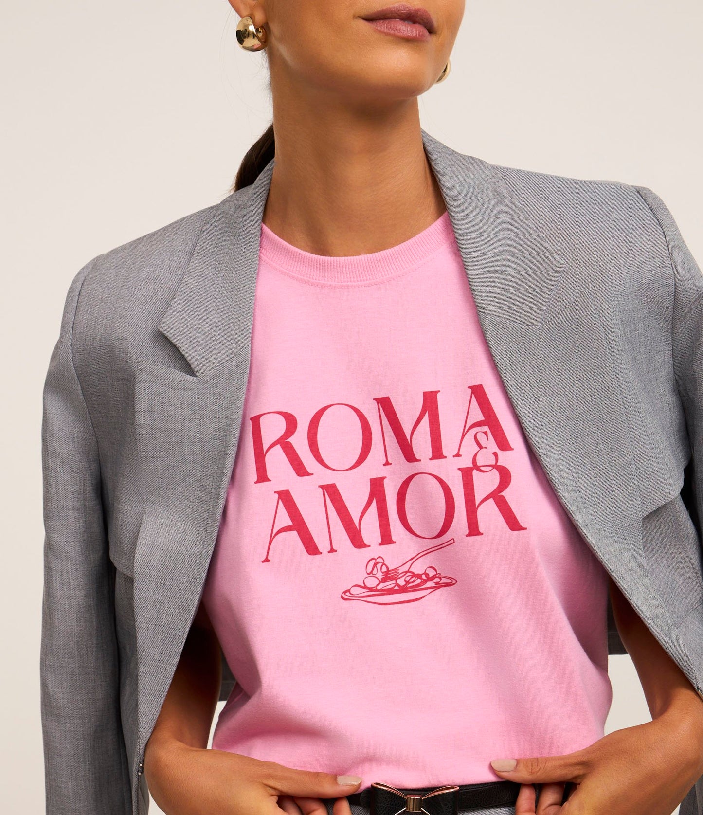 Camiseta de algodão com estampa rosa "Roma & Amor"