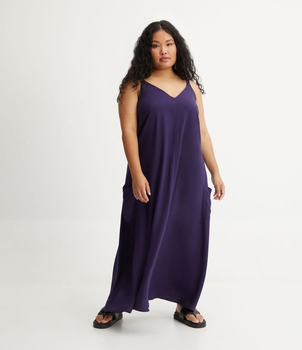 Vestido longo de viscose com bolso lateral, Curve & Plus Size, azul