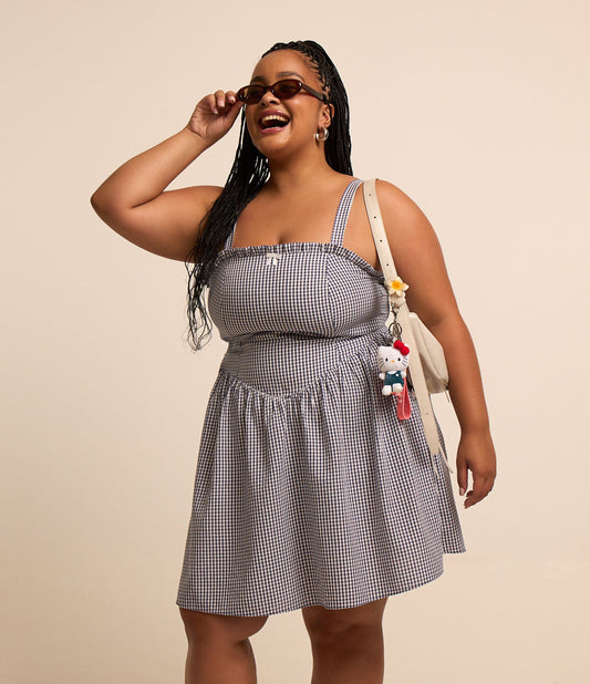 Vestido curto em xadrez Vichy, Curve e Plus Size, azul/branco