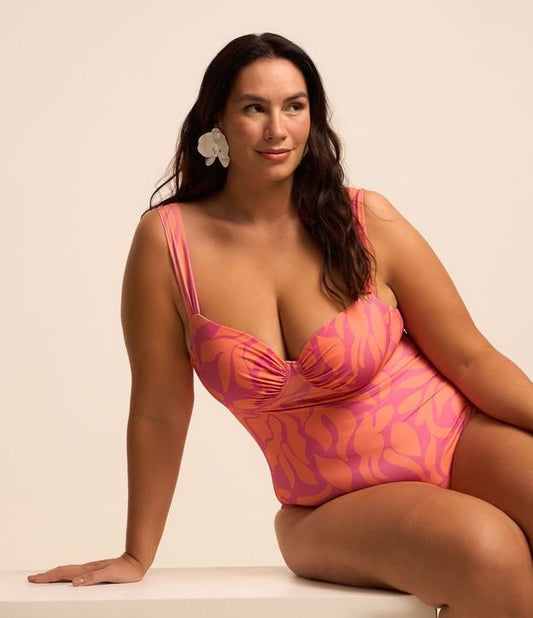 Costume da bagno a mezza coppa con stampa organica Curve e taglie forti Rosa/Arancio
