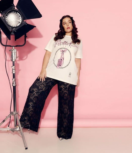 Pantalón pata ancha de encaje negro - Tallas grandes y curvas