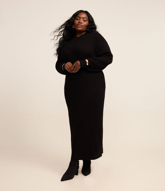 Vestido Midi Negro de Punto con Cuello de Tortuga - Curve & Plus Size
