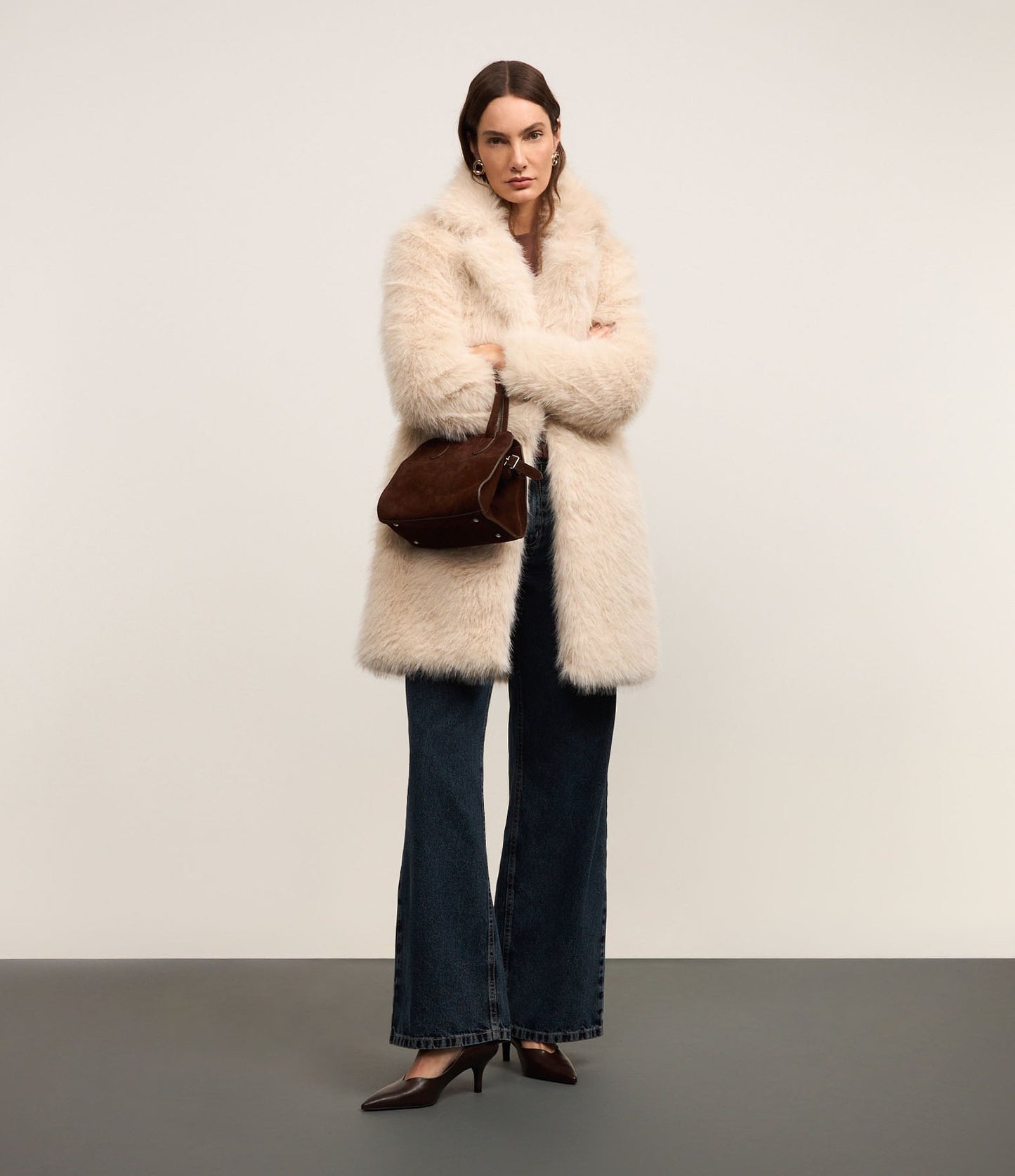 Long Plush Coat with Heavy Drape in Ice Blue