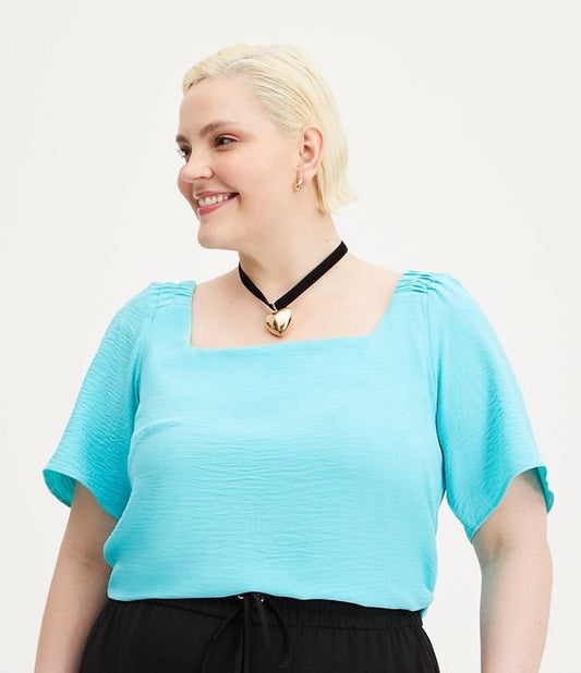 Camicetta in crepe con spalla elastica, Curve e taglie forti, blu acqua