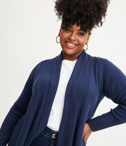 Chaqueta de punto con dobladillo curvado y tallas grandes Azul