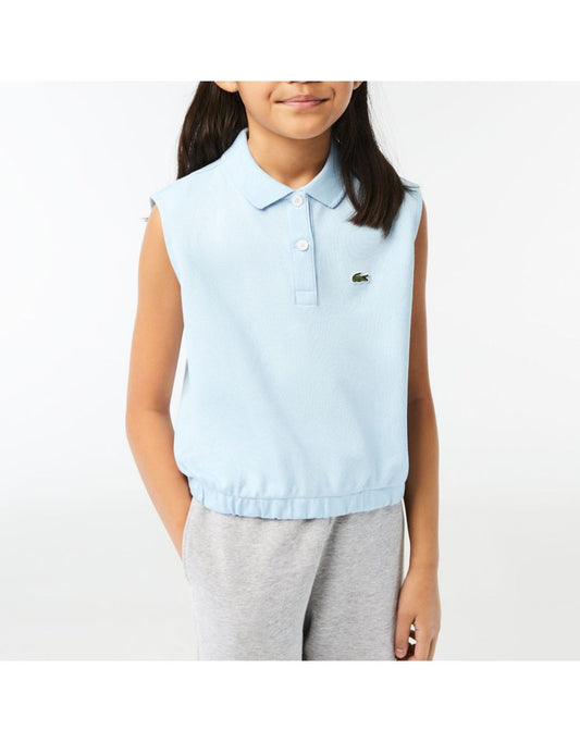 Mini polo de piqué elástico sin mangas para niños Lacoste en azul