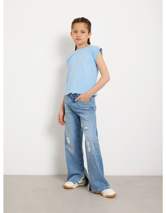 Camiseta con logo para niña en azul