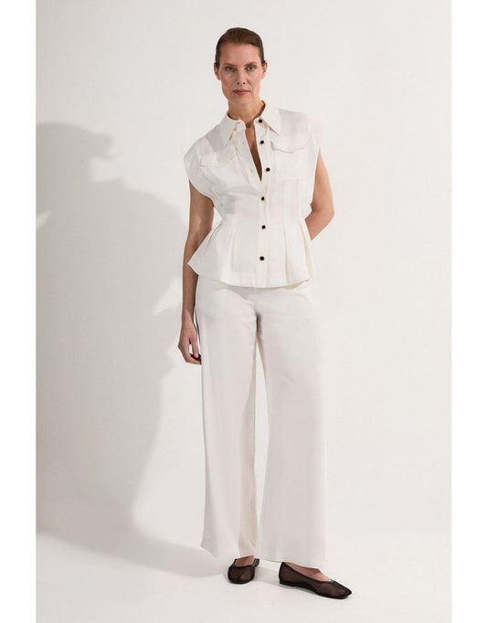 Pantaloni Petite Premium in viscosa e lino a gamba dritta