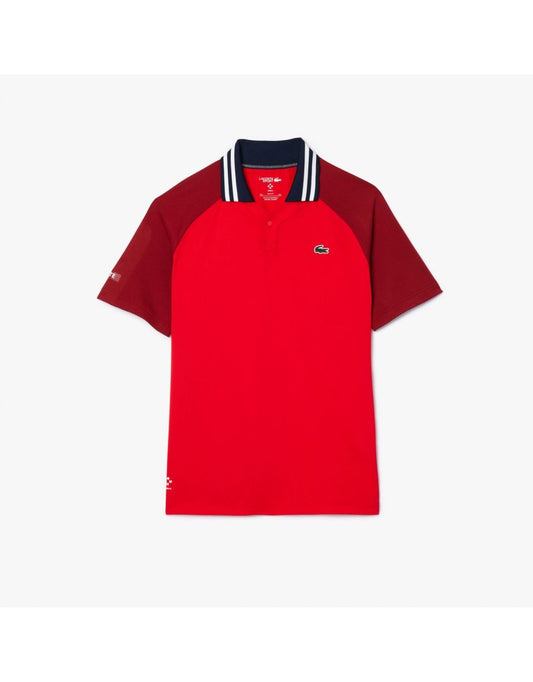 Camisa polo masculina Lacoste Tennis X Daniil Medvedev Slim-Fit - Vermelho