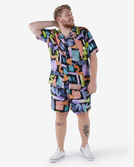 Bermuda Plus Size Abstract Black Elastic Waist