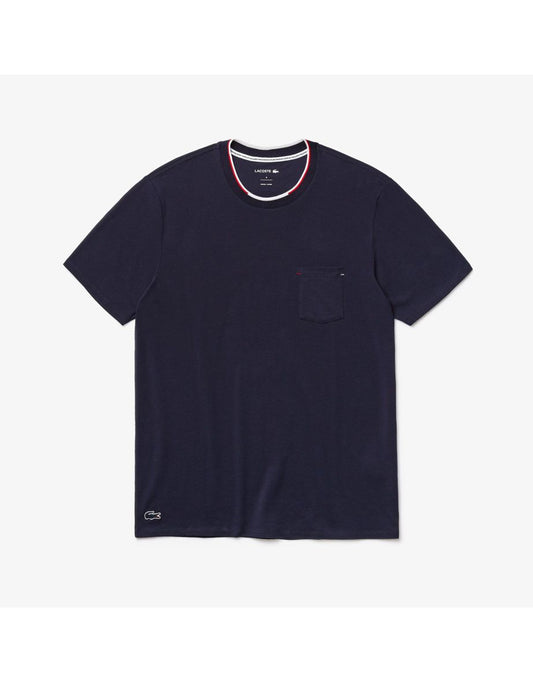Camiseta masculina Lacoste Three-Tone Crew Neck Pajama T-Shirt em azul