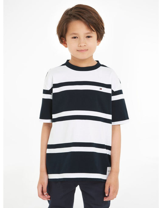 Camiseta preta de listras de rúgbi para meninos