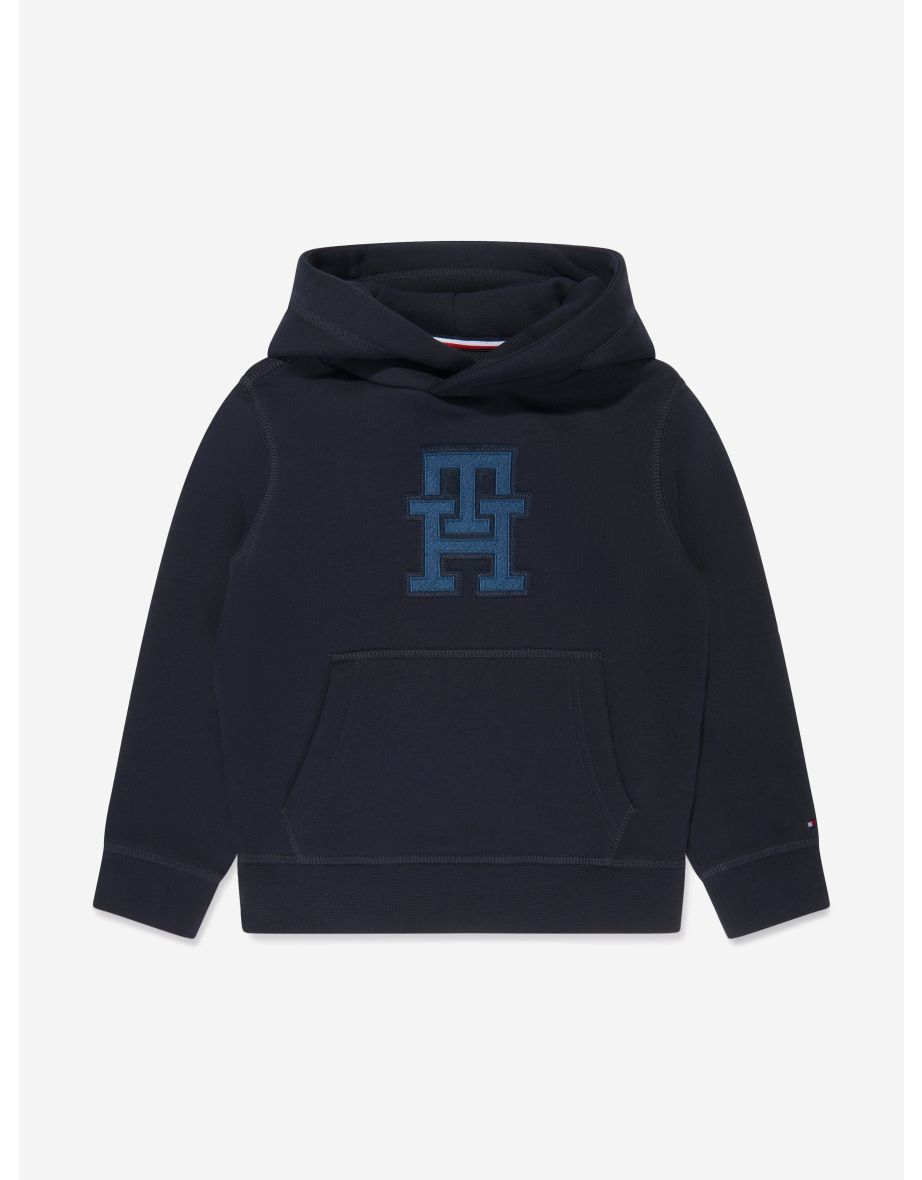 Sudadera con capucha infantil con monograma en azul marino