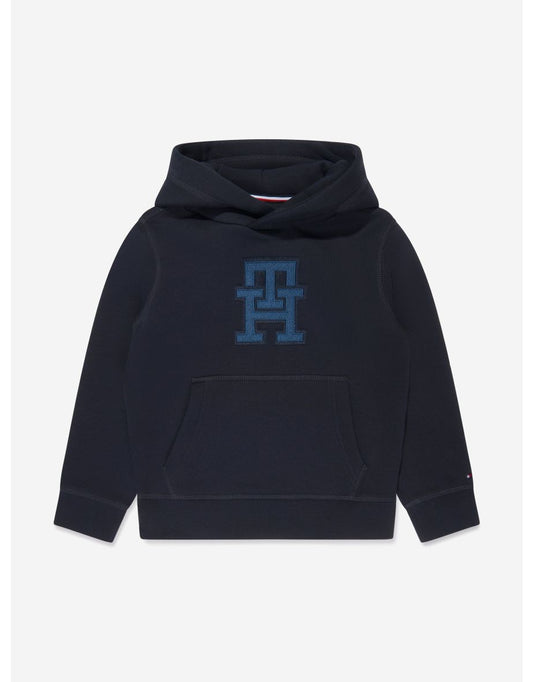 Sudadera con capucha infantil con monograma en azul marino