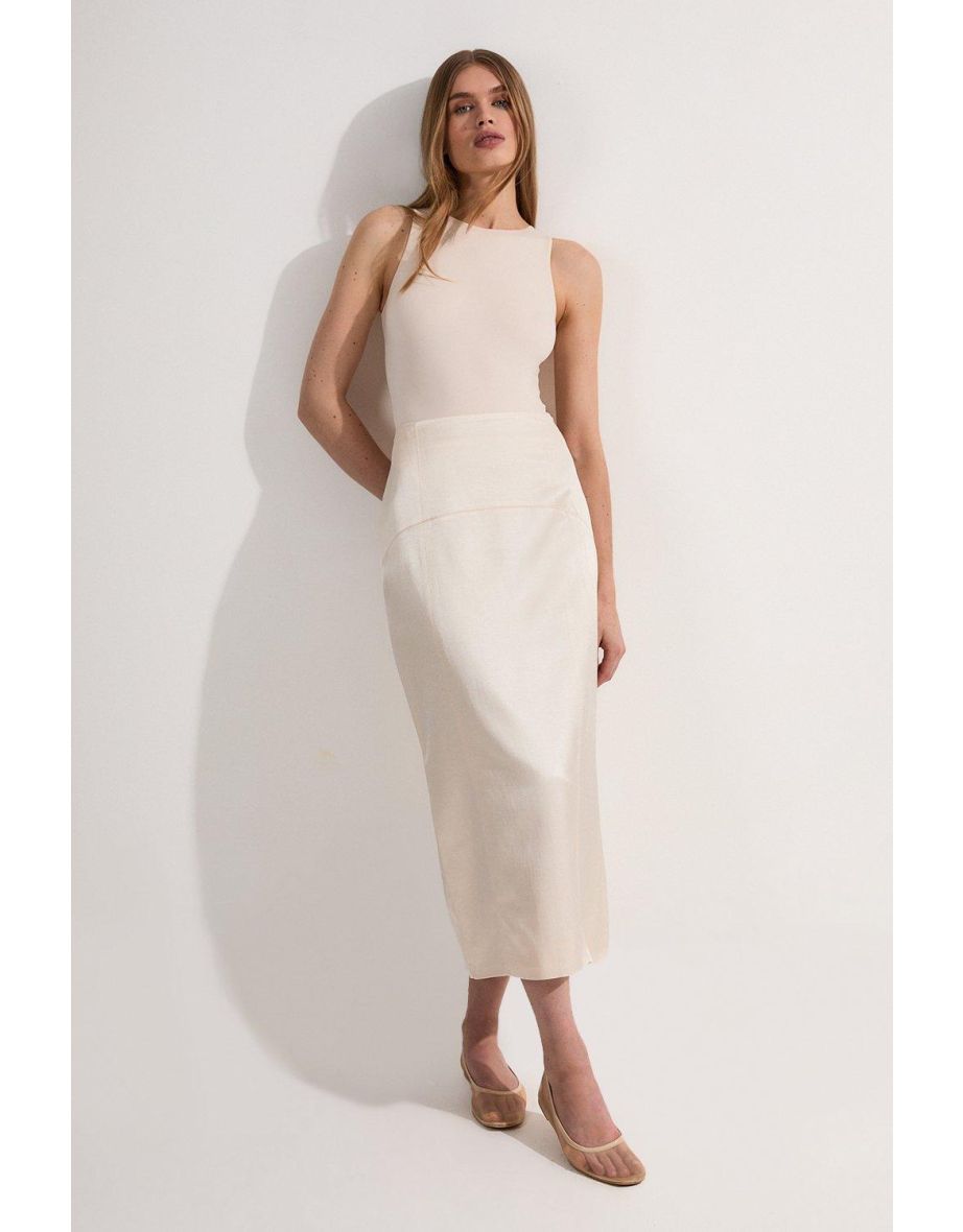 Gonna Midaxi sartoriale in lino di viscosa premium