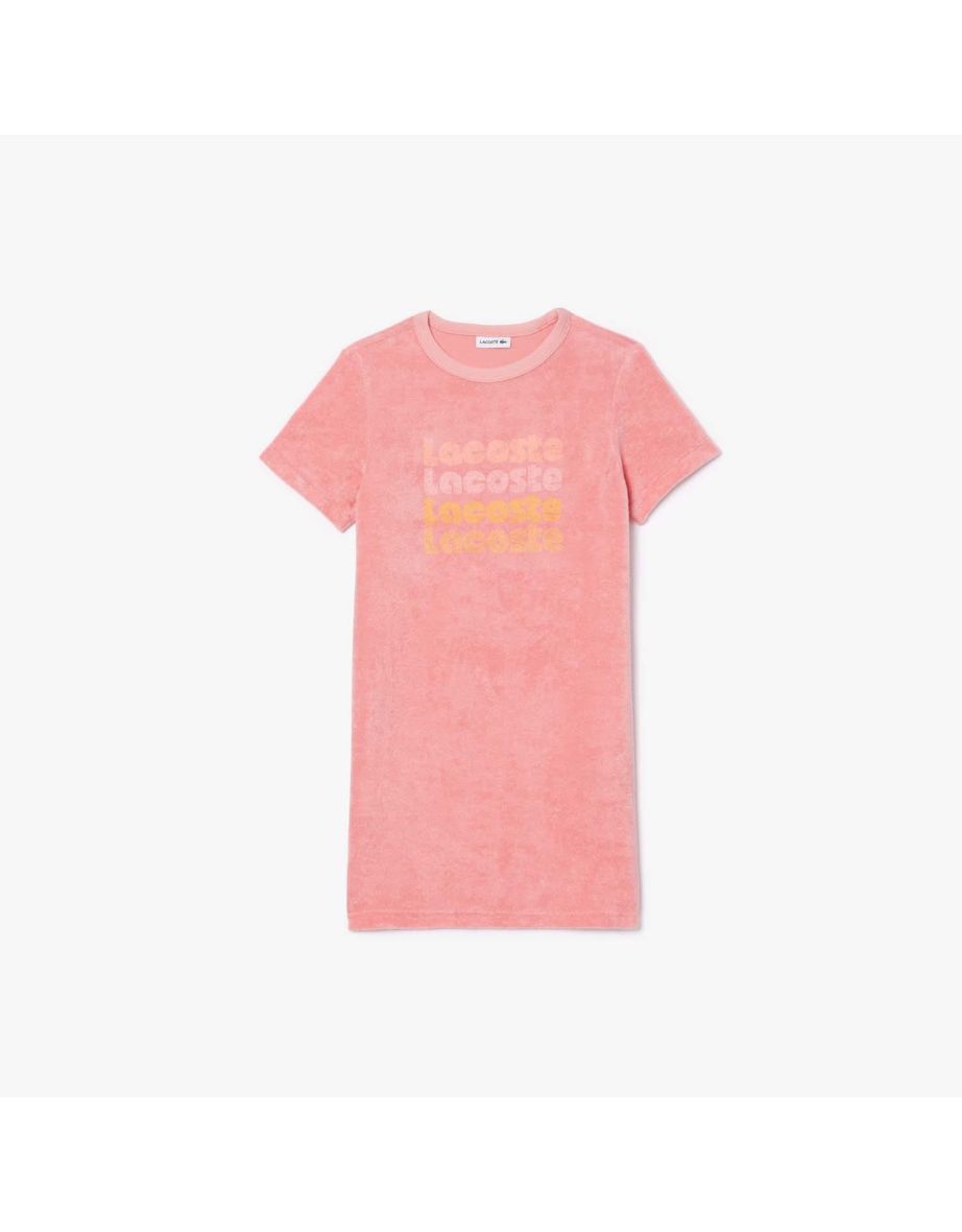 Vestido com camiseta Lacoste Juniors de algodão felpudo com logotipo - Rosa