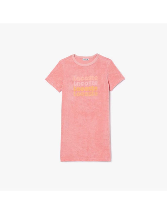 Vestido com camiseta Lacoste Juniors de algodão felpudo com logotipo - Rosa