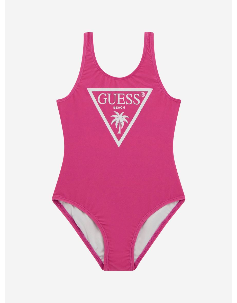Costume da bagno con logo rosa per bambina