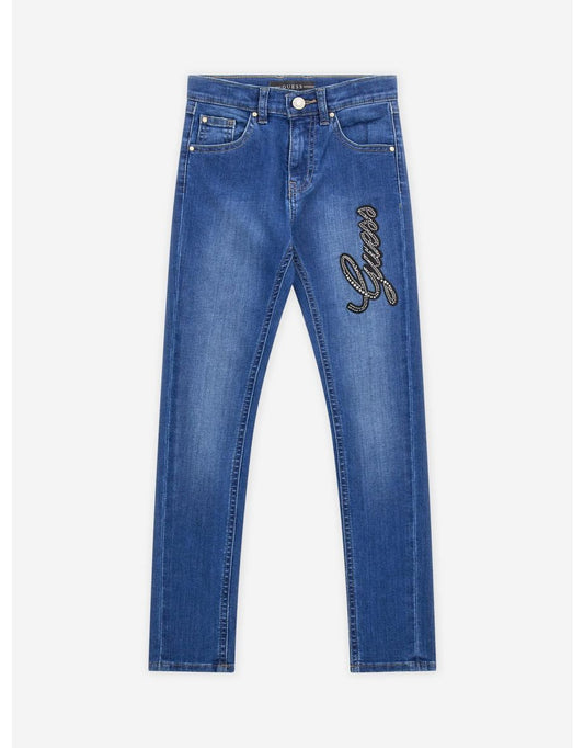 Jeans skinny blu da bambina con logo con diamanti