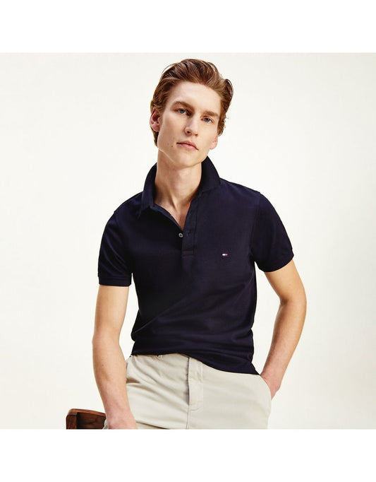Slim Fit Stretch Polo Shirt in Organic Cotton with Three-Button Collar