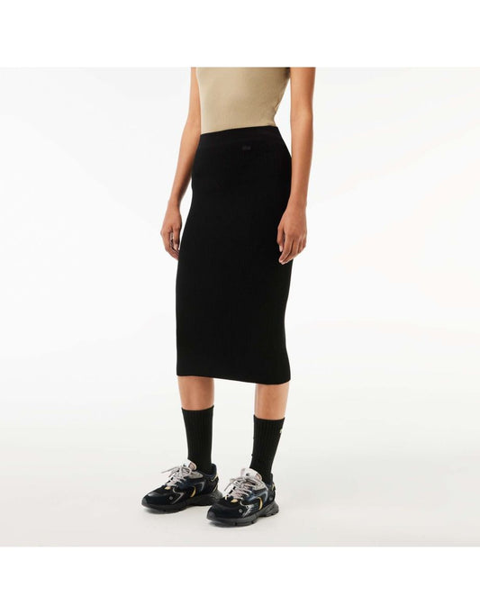 Saia lápis feminina de malha sem costura da Lacoste em preto
