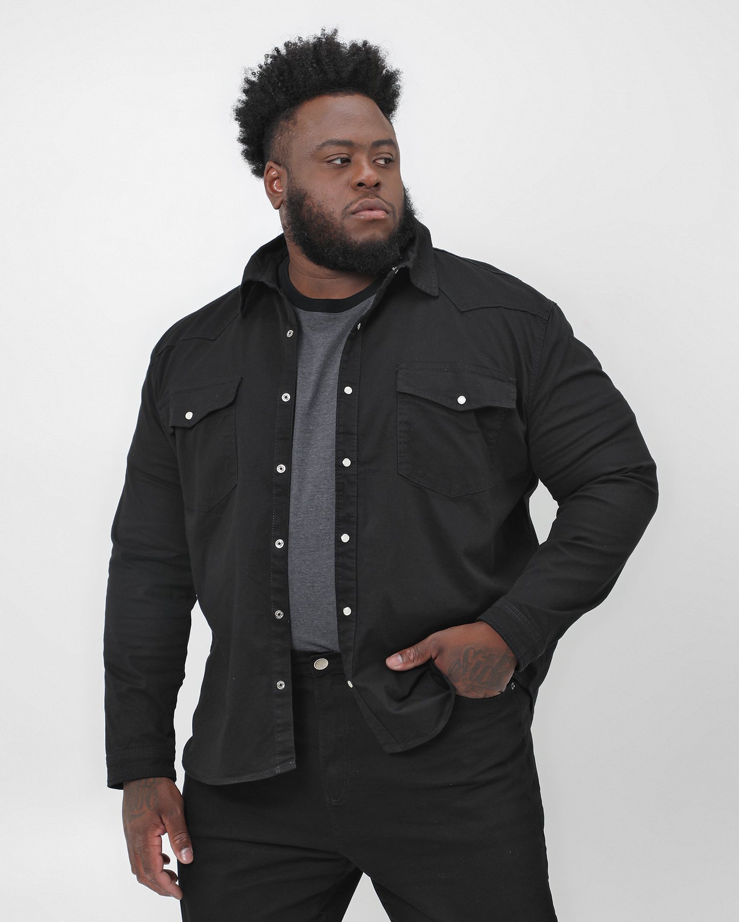 Camisa jeans preta plus size masculina com 2 bolsos | Original Plus da Riachuelo