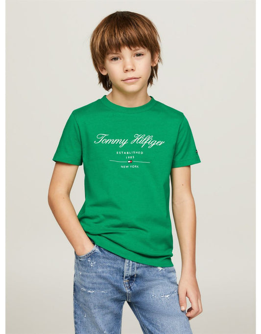 Camiseta Tommy Hilfiger Logo Script para meninos, verde