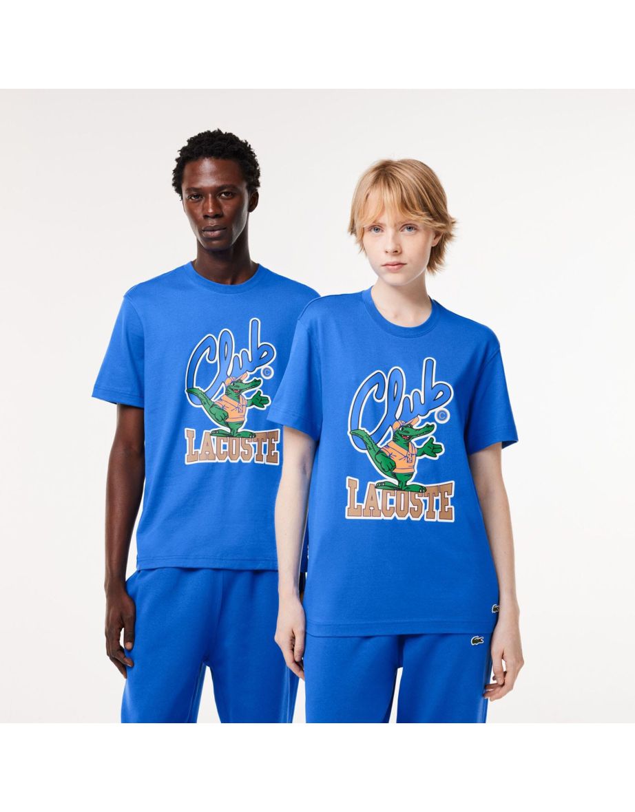 Camiseta masculina Lacoste Relaxed Fit Signature Print em azul