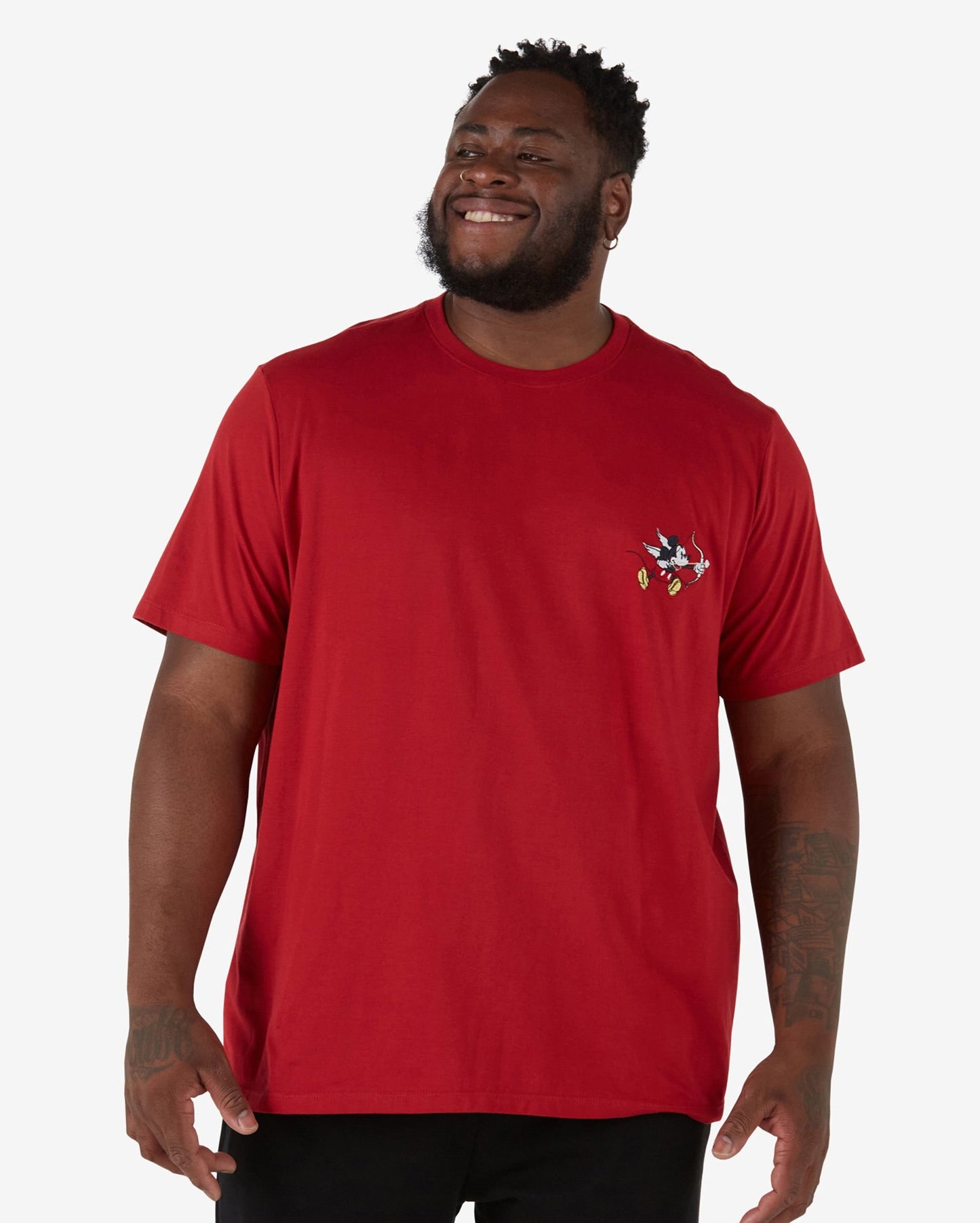 Men's Plus Size Red Mickey Mouse Cupid T-Shirt