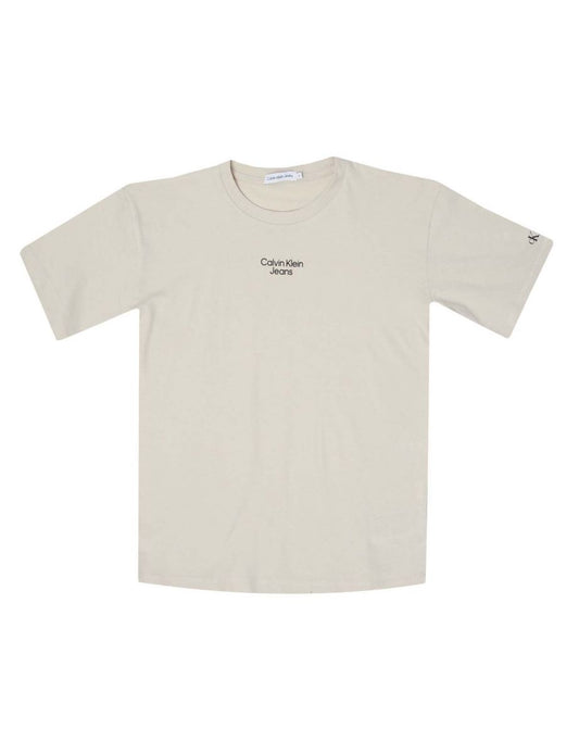 Maglietta Calvin Klein Junior Logo dal taglio rilassato, color crema, da ragazzo