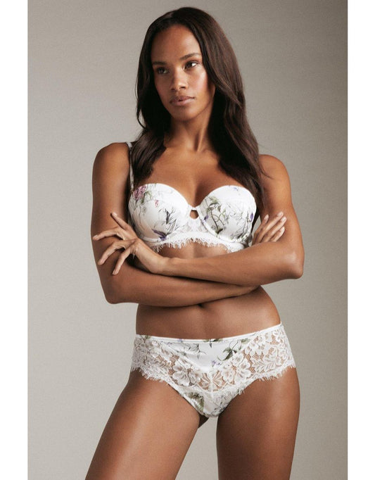 Reggiseno a balconcino imbottito in raso e pizzo con stampa botanica