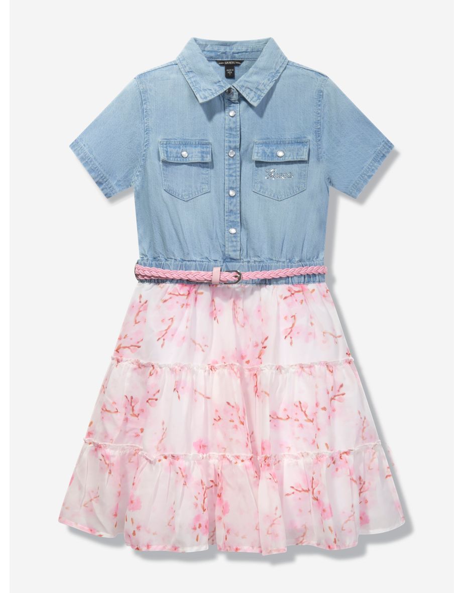 Vestido Camisero Floral Chambray Multicolor Niña