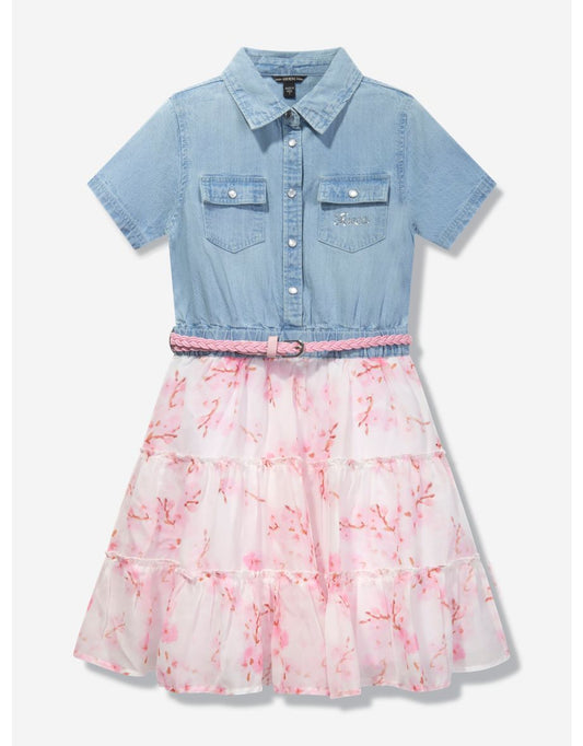 Vestito a camicia floreale in Chambray multicolore per bambine