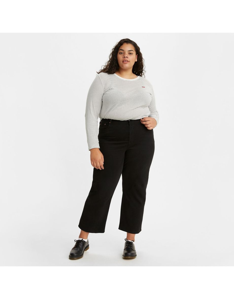 Jeans a vita alta con taglio a coste e caviglia dritta