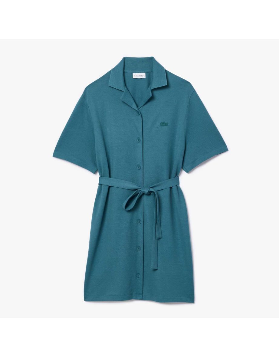 Vestido Camisa Lacoste Verde com Cinto para Mulheres em Linho e Algodão
