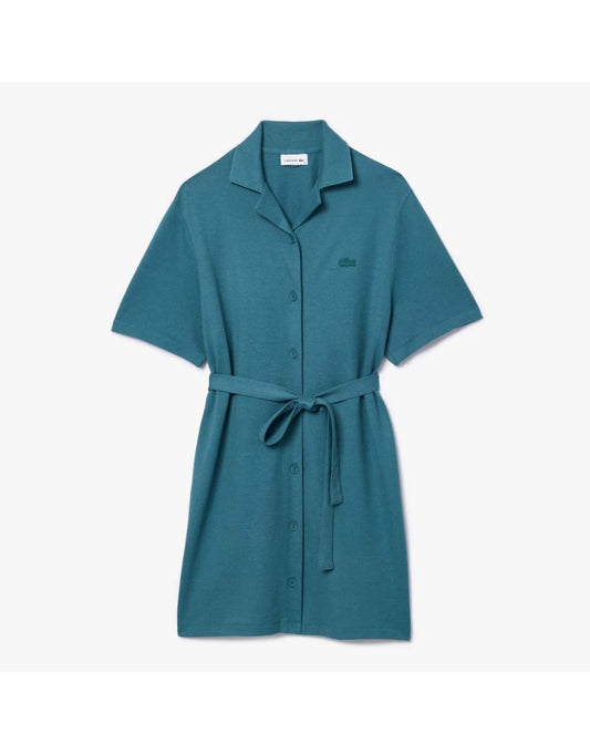 Abito a camicia con cintura Lacoste verde da donna in lino e cotone